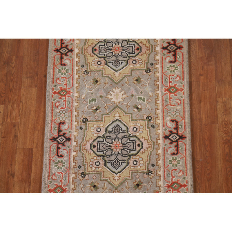 Tapis de couloir géométrique Heriz Serapi fait à la main 3 x 8