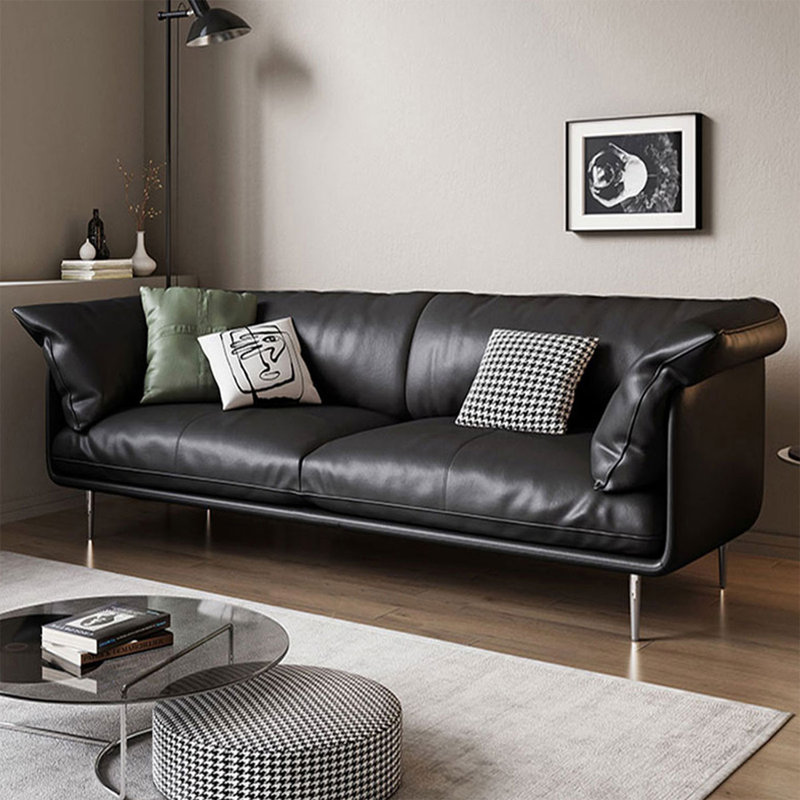 Causeuse-coussin standard en cuir véritable noir, Brown