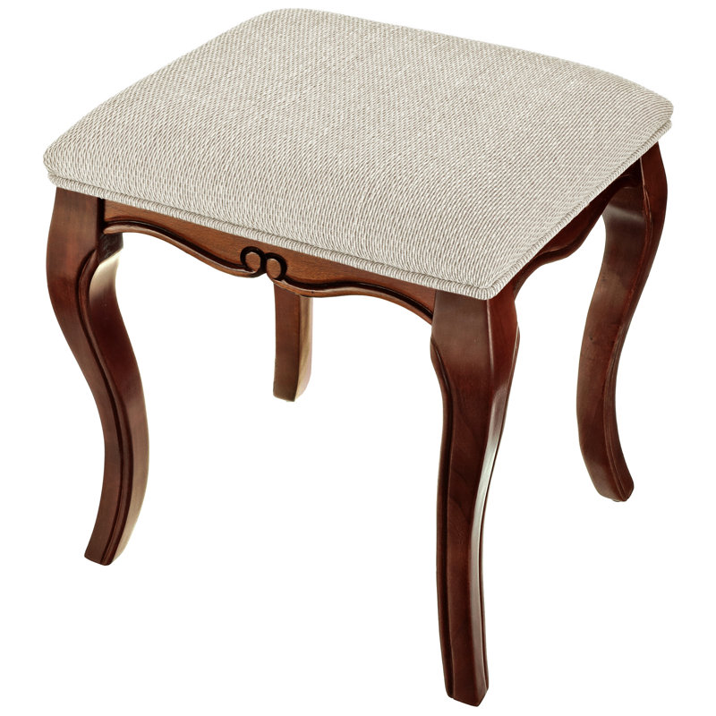 Cherry Finish European-Style Vanity Stool with Upholstered Cushion