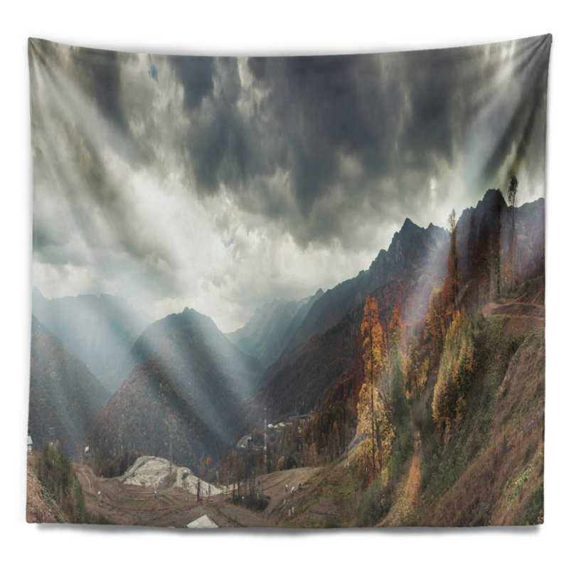 Paysage, montagnes du Caucase, tapisserie panoramique blanche, H 32 po x l 39 po