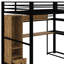 Lit mezzanine double en métal avec garde-robe, tiroir, bureau et tablettes