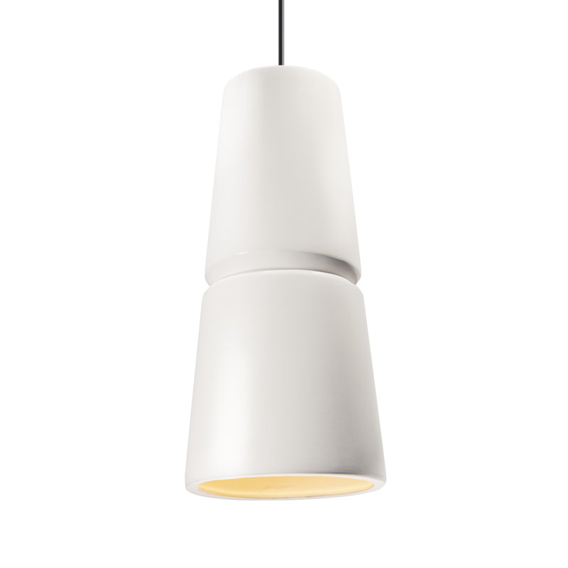 Logan 1 - Light Single Cone Pendant, Antique Brass, Gloss White, 13.5" H x 6" W x 6" D