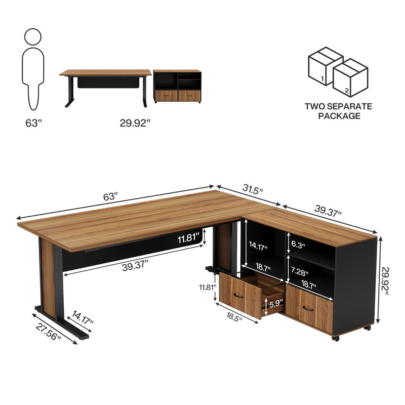 Forris L-Shaped Metal Base Executive Desk