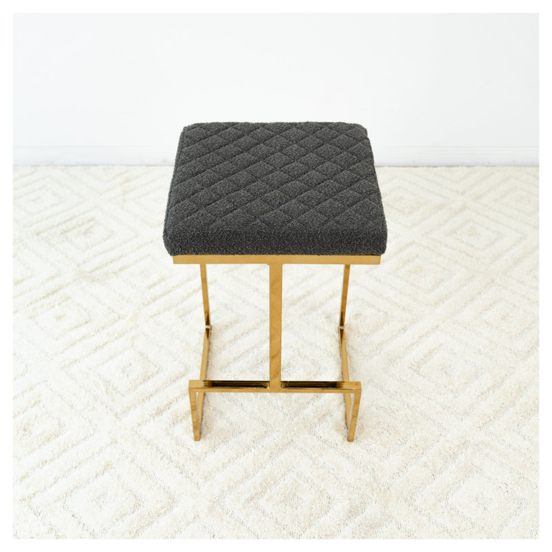 Tabouret Joel Mid-Century en velours gris, hauteur de comptoir de 25,5 po