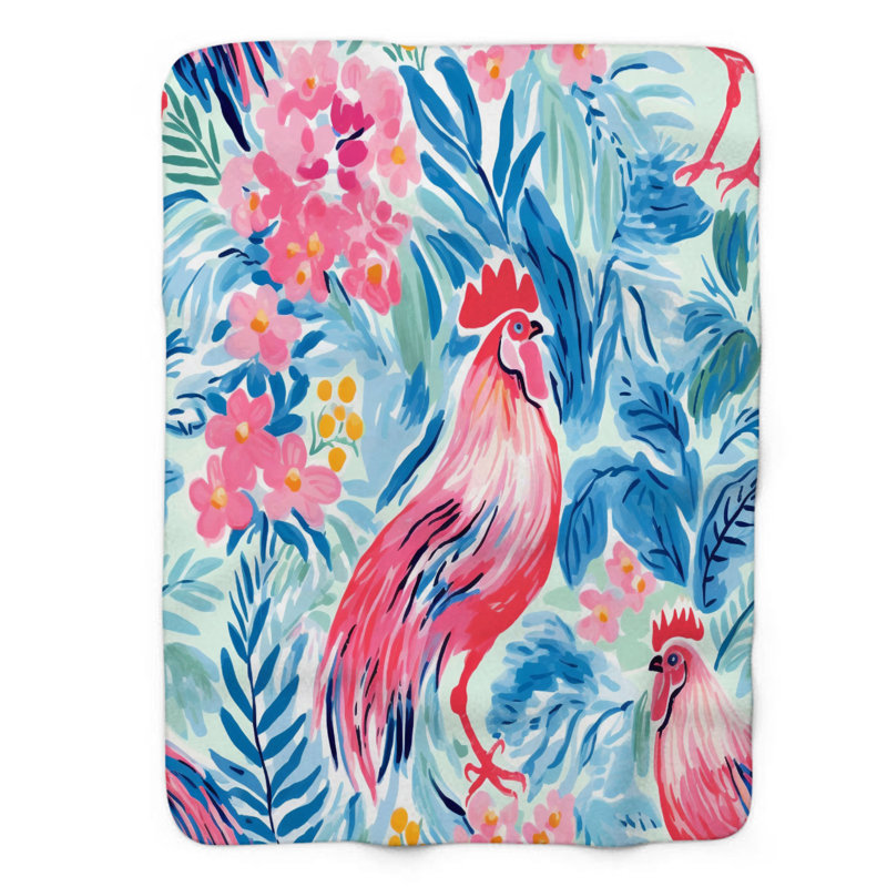 Cheerful Hen Patterns - 1 pièce Sherpa Premium, L 60 po x l 50 po