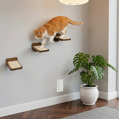 Ensemble de 3 marches pour chat brun foncé, tablettes flottantes de 8,7 po x 4,7 po pour que les chatons et les chats adultes puissent grimper et jouer, y compris la quincaillerie de fixation