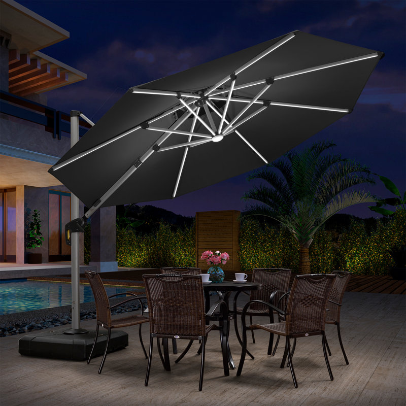 Parasol en porte-à-faux à DEL 132 po, Gris