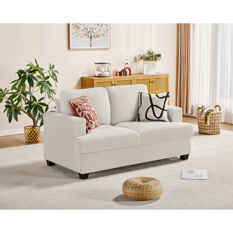 Berlinde Upholstered 64'' Loveseat, White Chenille