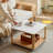 Modern Minimalist Oak Square Sintered Stone Mobile Side Table