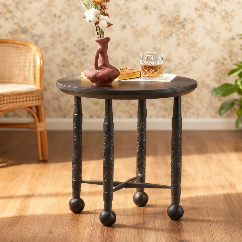 Table basse ronde en bois massif rétro noir