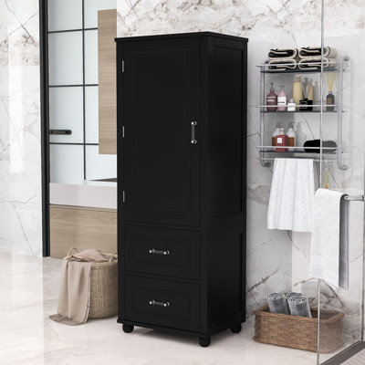 Armoire de salle de bain autoportante avec 2 tiroirs et armoire de rangement Strawn