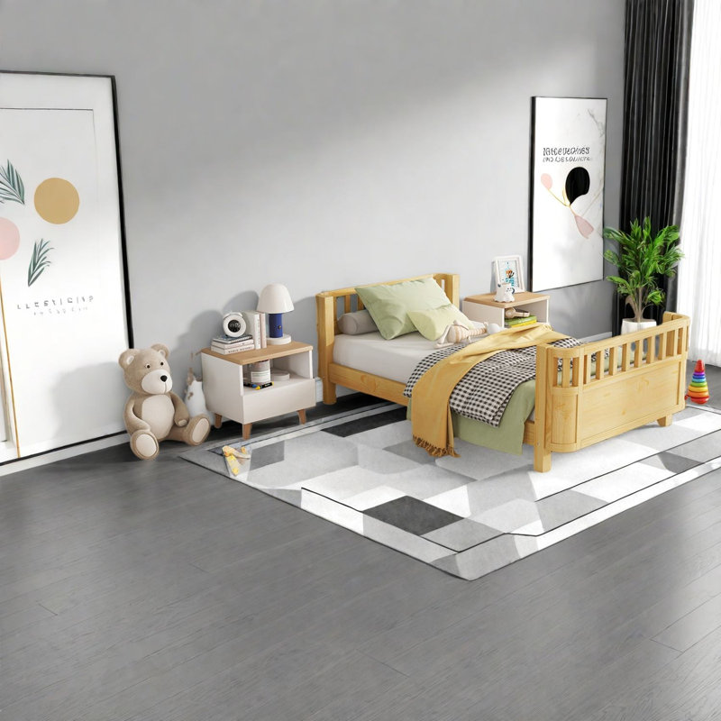 Lits plateforme modernes en bois simple, conception en pin sécuritaire pour les enfants, finition naturelle