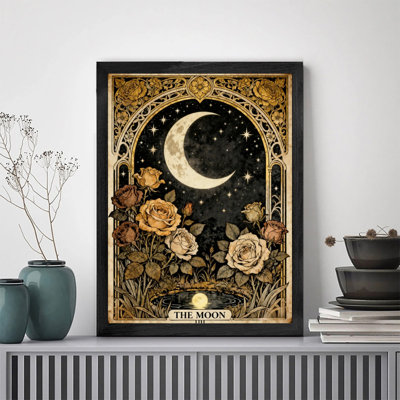Art mural noir encadré noir «The Moon Tarot» - Art nouveau