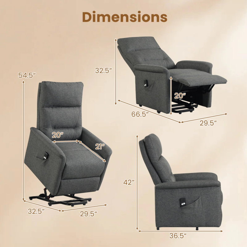 Fauteuil inclinable électrique sans outil pour personnes âgées avec télécommande et poche latérale