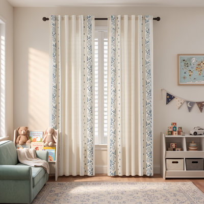 Linen Blend Embroidered Light Filtering Curtains with Rod Pocket