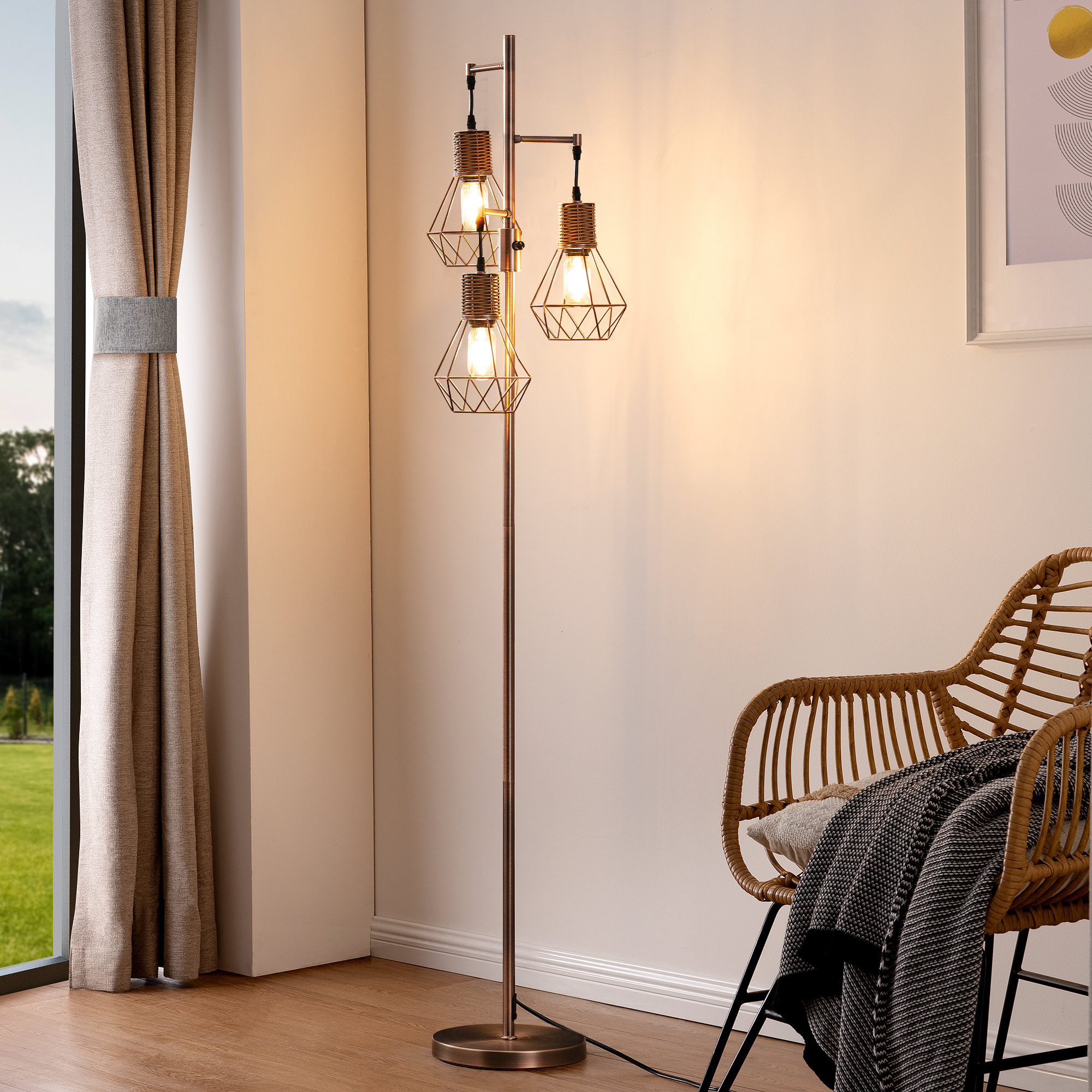 Bay Isle Home™ Crevan Dimmable Rattan Tree Floor Lamp With 3 Bulbs Included & Reviews | Wayfair