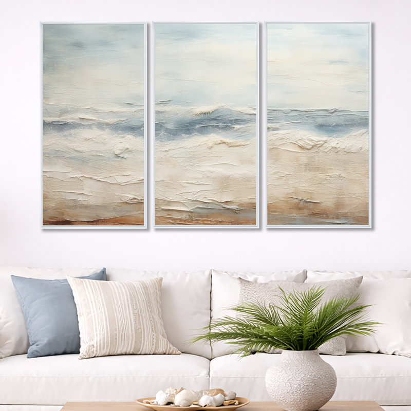 Rasch - ensemble d'art mural océan côtier, H 40 po x l 60 po x P 1 po, Cadre flottant blanc