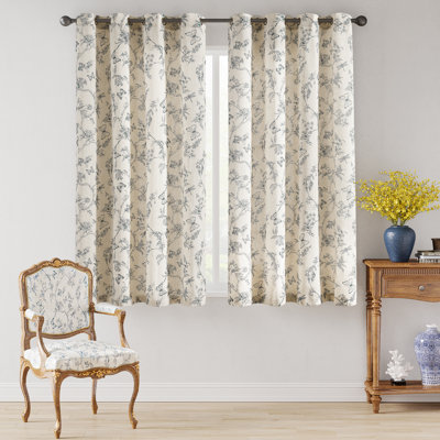 Linen Blend Butterfly Printed Floral Grommet Curtains