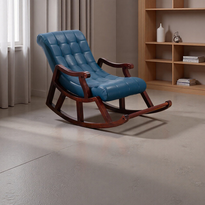 Elegant Faux Leather Rocking Chair with sponge, Blue