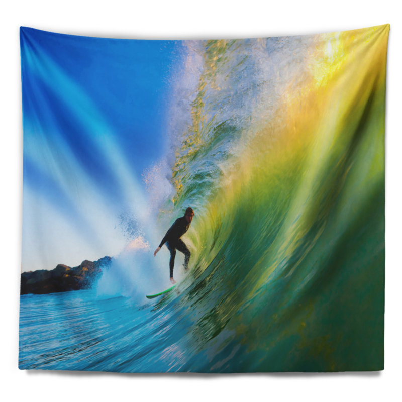 Photographie surfer battant green waves tapisserie, H 32 po x l 39 po