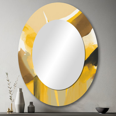 Moutarde jaune rétro I - grand miroir mural ovale sur métal
