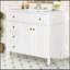 Meuble-lavabo de 36 po avec lavabo, armoire en bois massif blanc, tiroir rabattable, 3 tiroirs, 2 portes à fermeture en douceur, poignées dorées, design moderne, deux ensembles-607079968