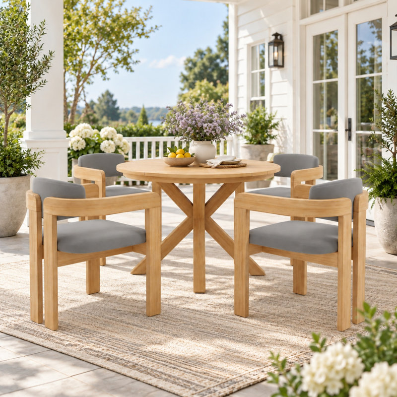 Ensemble de salle à manger de patio 4 personnes en bois d'acacia avec chaises, Grey