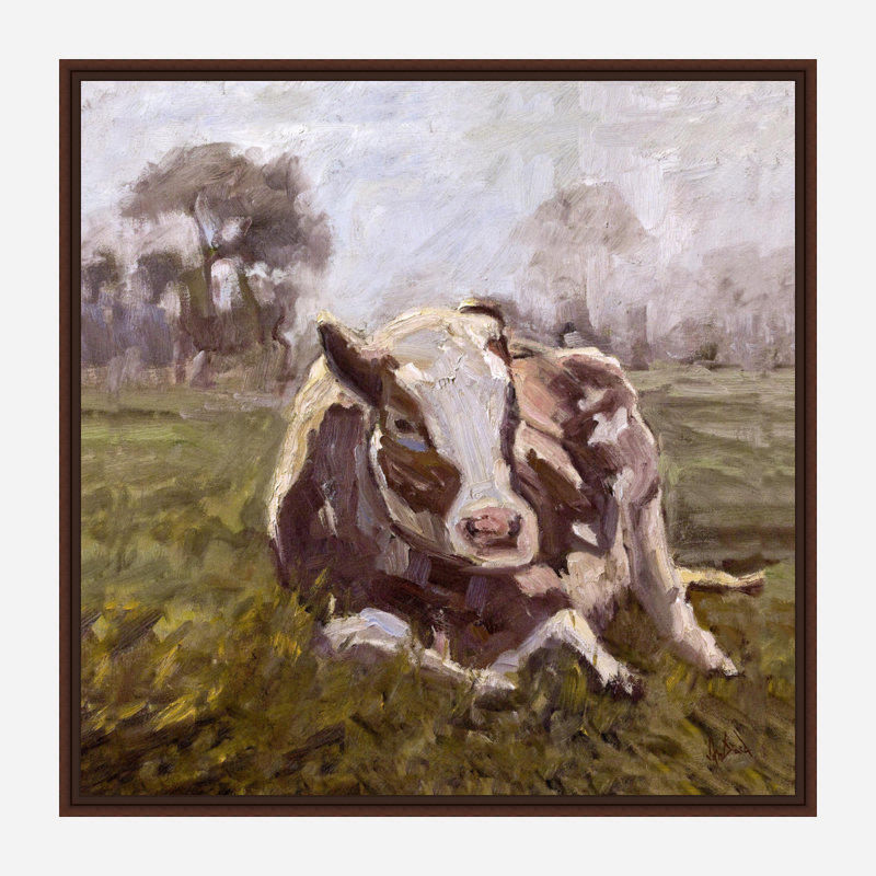 BROWN COW BROWN COW - Unframed Print on Canvas, 36" H x 36" W x 1.5" D, Brown Framed Canvas