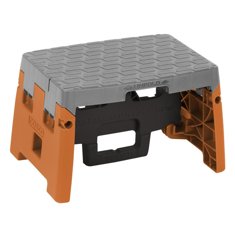 1 - Step Plastic Lightweight Folding Step Stool, Orange