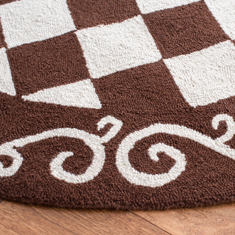 Brayton Hand Hooked Wool Pile Geometric Rug, Round 8'
