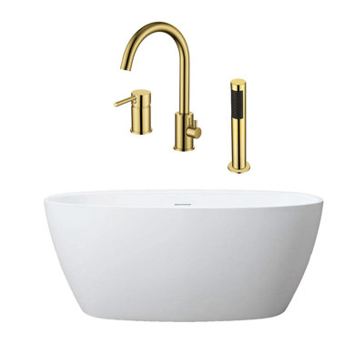 59 " L x 31.5 " W Freestanding and Mounting / Installation Required Soaking Acrylic Bathtub with Faucet