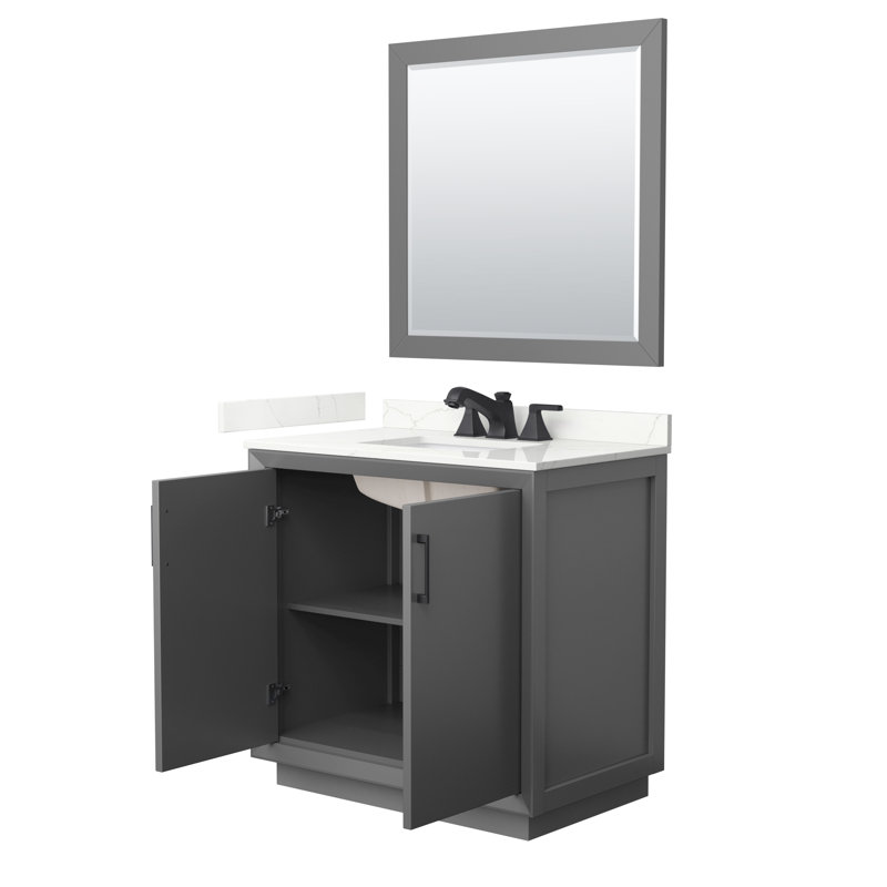 Strada 36'' W Single Vanity, Dark Gray, Giotto Quartz, Satin Bronze
