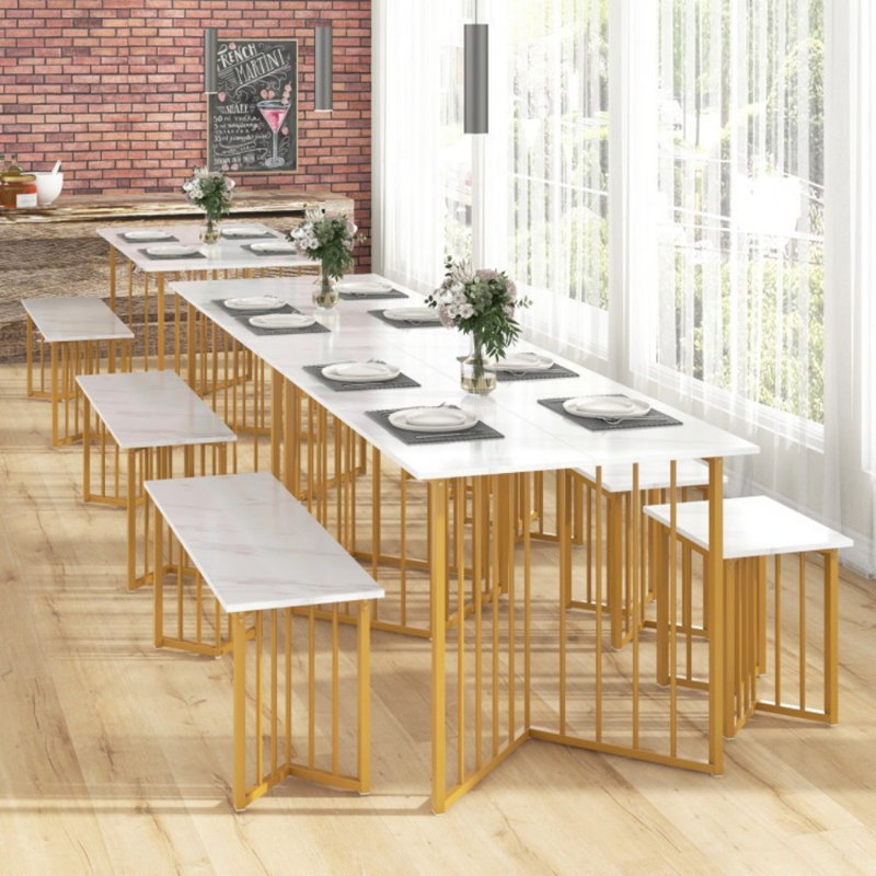 Ensemble de table de salle à manger 4 pièces avec banc et 2 tabourets