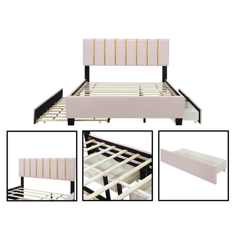 Reyhan Upholstered Platform Bed, Queen, Pink