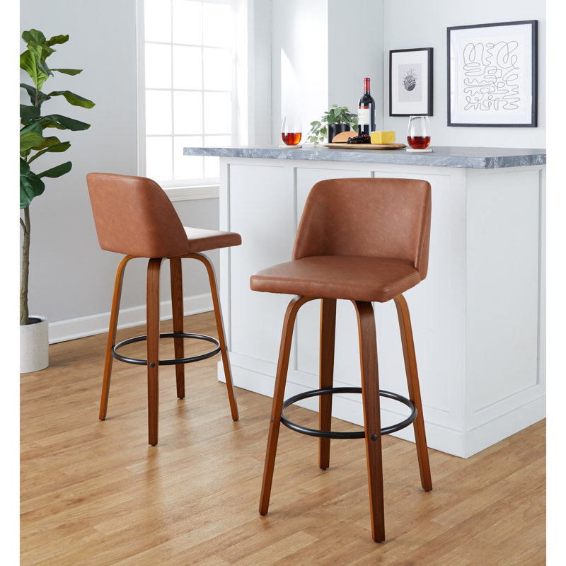 Tabouret de bar Mid-Century moderne à hauteur fixe avec pivot, Brown/Black