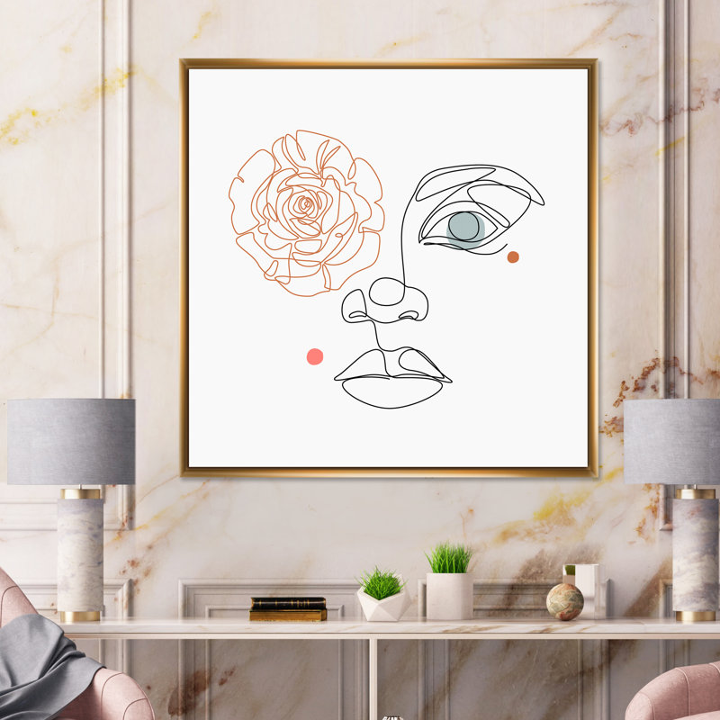 «Face féminine», impression sur toile, H 36 po x l 36 po x P 1 po, Cadre flottant doré