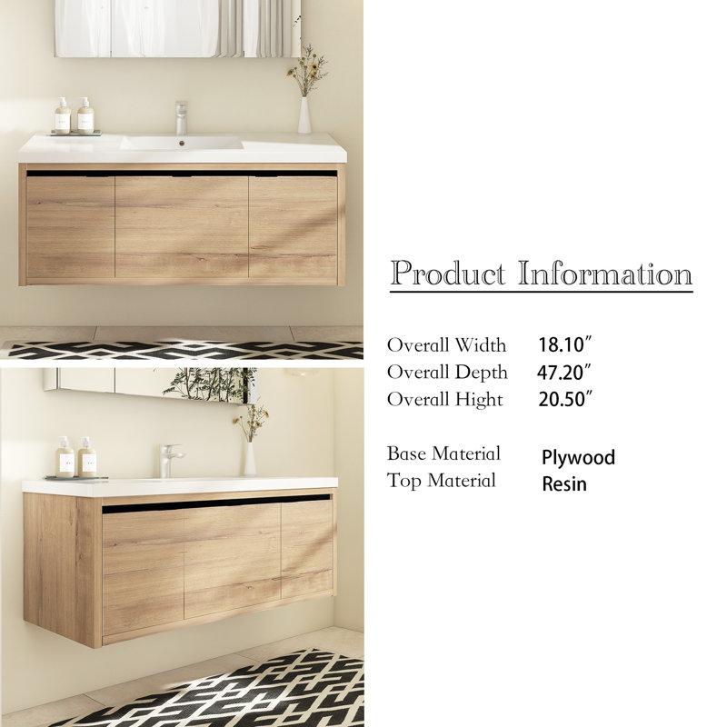 Meuble-lavabo simple 47,2 po avec plateau Tayiah, Chêne