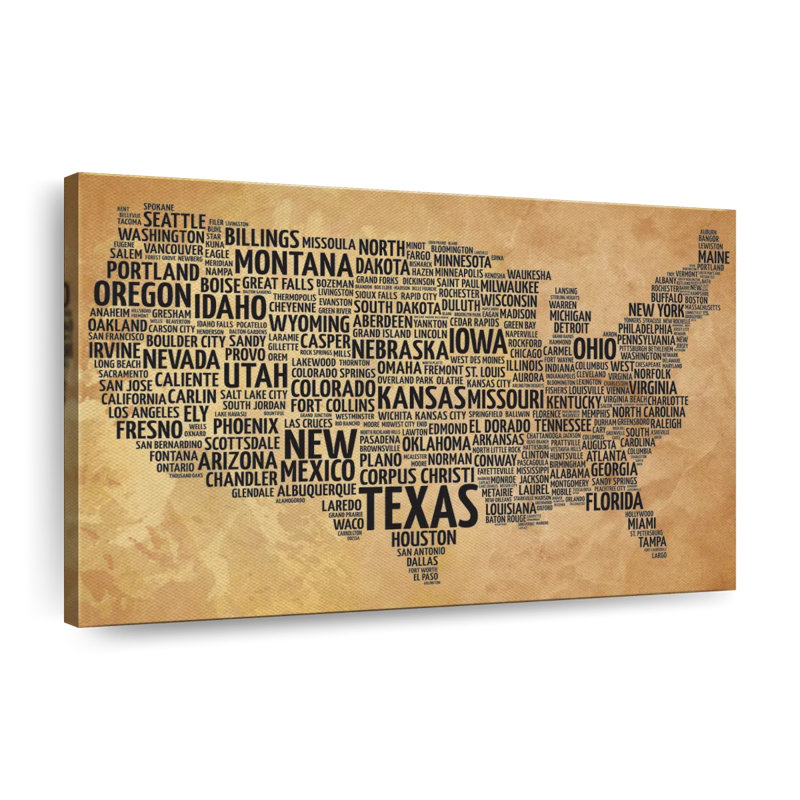 Carte typographique des États-Unis sur impression sur toile, H 24 po x l 36 po x P 1,25 po