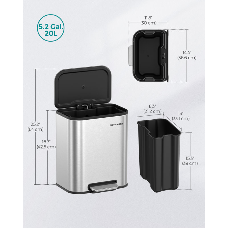 Plastic Step On Kitchen Trash Can - 20L, Silver