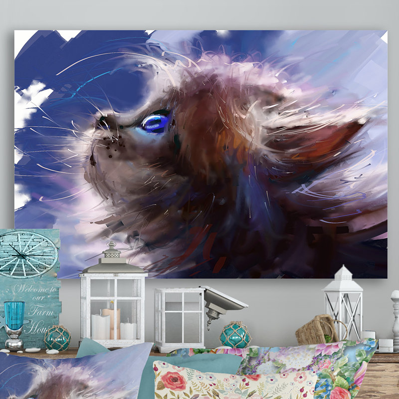 Chat, peinture sur toile, H 12 po x l 20 po x P 1 po, Toile tendue