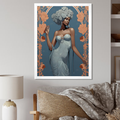 Élégante mode rétro bleue, déesse de la mode africaine sur toile