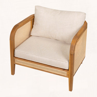 Fauteuil d'extérieur Bohème - Structure en bois d'acacia, osier en rotin synthétique et coussin moelleux pour le patio