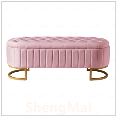 Elegant Upholstered Velvet Storage Ottoman with Button-Tufted Design, Ideal for Bedroom and Living Room, Fully Assembled Except Legs