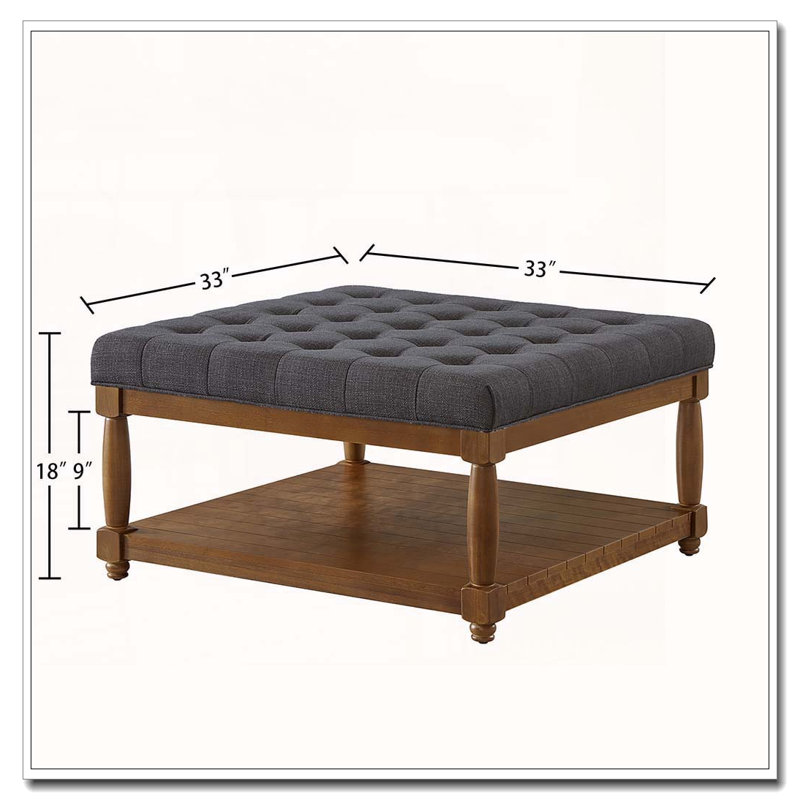 Upholstered Tufted Linen Ottoman Coffee Table, Square, Charcoal11