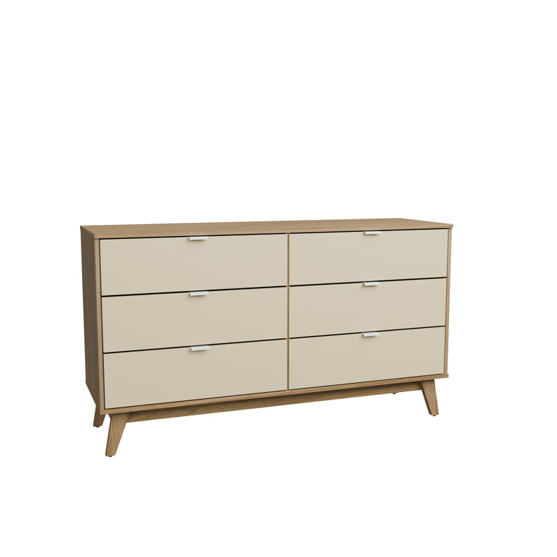 Fulden 6-Drawer Dresser - Modern Design for Your Bedroom, Light Brown/Crème