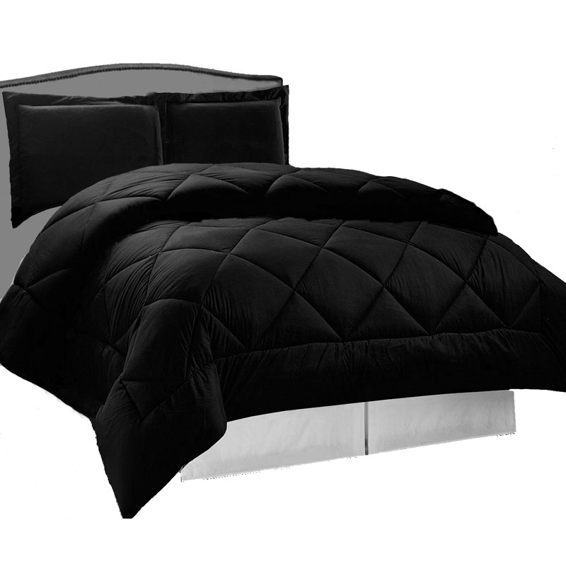 11513 Box Stitch Comforter, Black, Full/Queen Comforter + 2 Shams