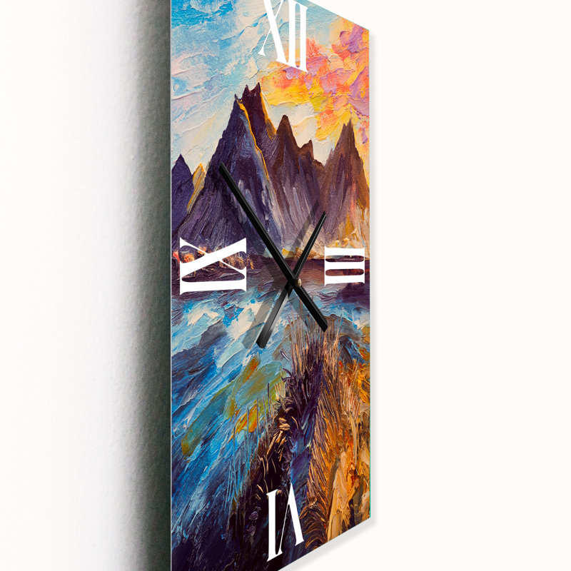Horloge murale coucher de soleil sur les montagnes au bord de la mer, Petit