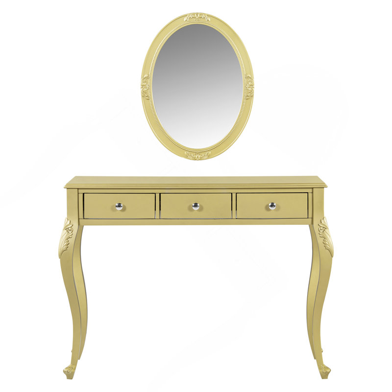 Bureau de maquillage avec miroir ovale, Doré