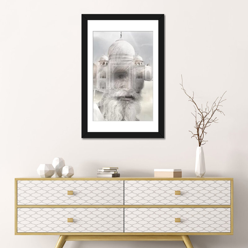 « indien sagesse », impression sur toile, Blanc, Papier d'art encadré noir, H 32 po x l 24 po x P 1 po