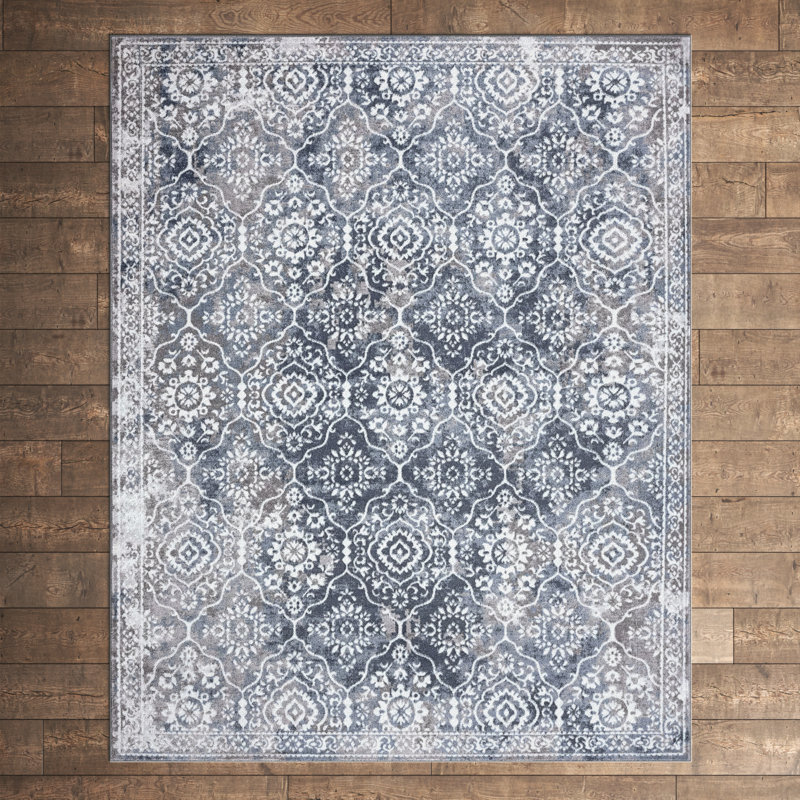 Christipher Oriental Floral Blue/Gray Indoor Area Rug for Living Room, Bedroom, Dining Room, Rectangle 5'3" x 7'3"
